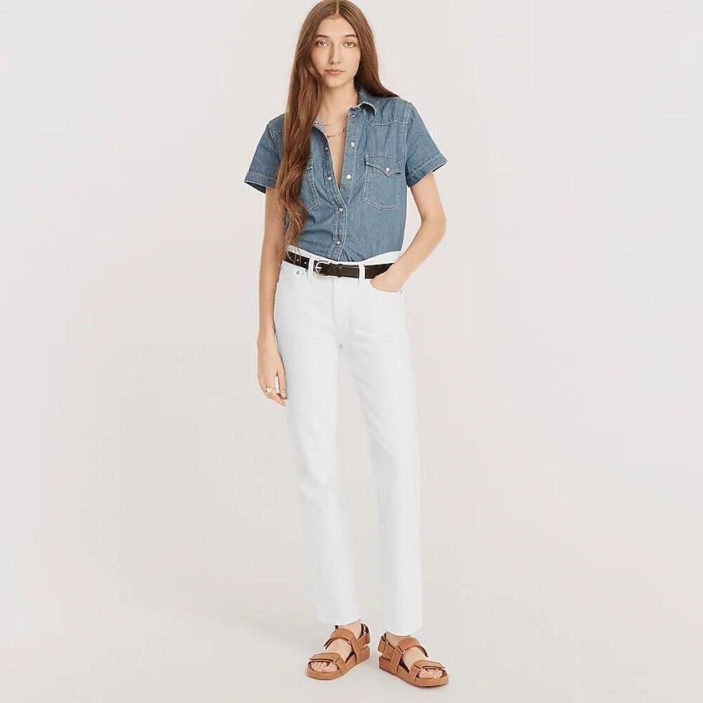 NWT J.Crew White 9" Vintage Slim Straight Jeans Stretch Women Size 29 (J5)